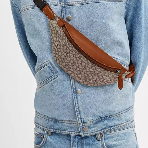 🥰 Coach Charter Belt Bag 7 In Micro Signature Jacquard Cocoa/Burnished Amber - Picture 4 of 11